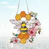 Decorative Objects & Figurines Festival Bee Ornaments Stained Glass Honeycomb Suncatcher Hanging Decoration Home Room Decor Garden #T2G