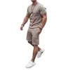 Mięsień Męska Fitness Slim Business Casual Bawełna 100% Koszulki z krótkim rękawem 2-częściowy garnitur Szybka sucha oddychająca tkanina Sportsw 210722