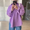 Women Purple Solid Blouse Lapel Long Sleeve Loose Fit Shirt Fashion Casual Minimalism Spring Summer 16F0768 210510