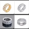 Con pietre laterali Anelli Jewelrymens Bling Hip Hop Iced Out Color oro Pietra strass Cz Taglia 7-11 Mens Fashion Finger Ring Drop Delivery 202