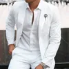 Weiße Slim-Fit-Boyfriend-Anzüge für Männer mit fallendem Revers, 2-teilig, maßgeschneiderter Hochzeits-Smoking, männlich, modisch, Mann-Anzug-Set, Jacke, Hose, X0909