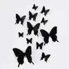 Noir bricolage papillon Stickers muraux 3 tailles 12 pièces 3D papillons autocollant décalcomanies pour fête mariage murs décor à la maison