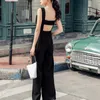 Sexy Backless Jumpsuits Mulheres Sem Mangas Speavetti Strap Bolso Preto Jumpsuit Mulher Longa Calças Plus Size Ol Moda Ropa Mujer 210601