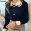 Neploe Woman Sweaters Spring Red Knitted Pullovers Pull Femme Peter Pan Collar Single Breasted Jumper Chic Jumper Tops 210422
