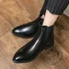 Chelsea Men Shoes Fashion Boots Pu Leather Slip-on Ankle Pointed Toe Low Heel Male Casual Classic Retro Style Comfortable TV809