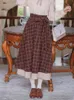 Unique Vintage England style high elastic waist A line Bow tie layers skirts long plaid female (N0056) 210508