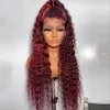 Hair Curly Human Wigs Wine Red Brazilian Remy Deep Wave Full Lace Front Synthetic Wig 180% Pre Plucked