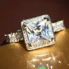 Real Solid 925 Sterling silver Gemstone Rings for Women Luxury Square 3 Carat Diamond Engagement Wedding Ring fine topaz Jewelry
