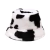 Kobiety Outdoor Miękkie Puszyste Pluszowe Zimowe Ciepłe Wiadro Kapelusz Podróży Przenośny Fisherman Cap Poliester Moda Wiatroszczelna Cute Cow Print