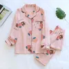 Frais 100% gaze coton pyjama ensemble printemps été japonais kawaii fraise homewear décontracté à manches longues vêtements de nuit 210809
