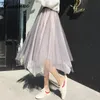Kjolar xuannuo kvinnor bollklänning kjol spliced ​​tulle asymmetrisk dam kontrast färg mode stil lång söt skiktad 2021