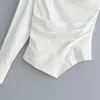 Asymmetrische vrouwen geplooid shirt casual wit lange mouw blouse zomer stijl skew kraag chic tops streetwear chemise s5526 210323