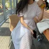 Casual Midi Dress Korean Elegant Jacquard Hollow Out Lace Temperament Loose Fashion Summer Women's 2P1650 210526