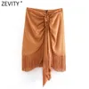Zevity女性のファッションの堅実な結び目の裾タッセルカジュアルスリムスカートファルダスムーヤーオフィスレディースバックジッパーシックミニVestido Qun697 210619