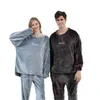 Tjock flannel man pyjamas sätter lös o-nacke sleepwear för par varma vinter hem kläder herrkläder pyjama byxor 2st / set 211111