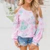 Otoño Casual Impreso de manga larga Camiseta sin tirantes Tops de mujer Mujer Off Hombro Tie Dye Print Camiseta Ropa Mujer 210517