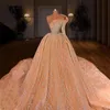 Pesado Beading Um vestidos de casamento de manga comprida 2021 vestidos de noiva de luxo Vestido de Novia Arábia Saudita Rhinestone Bride Dress