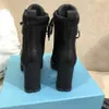 Lyxig designer kvinnor stövlar läder och nylon tyg booties ankel häl biker Australien par vinter sneakers storlek EUR 35-41