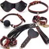 NXY Sex Volwassen Speelgoed Lederen Set BDSM Slave Bondage Handboeien Textuur Games Paren Flirt Tools te koop 7 Stks / Set Restrictive1216