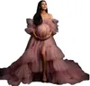 Pregnant Women Evening Dresses Po Robes Pajam Robe off Shoulder Long Sleeve Appliques Lace Tulle Gowns Customized Floor Length 273G