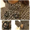 Bombones de lana de las mujeres abrigo de invierno otoño moda elegante madre tortuga tortleneck plaid delgado largo tweed woolen ropa exterior femenina 211014