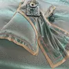 4/6pcs Green Jacquard Satin Bedding Set King Queen Luxury Tribute Silk Quilt/Duvet Cover Bed Sheet Linen Bedclothes Home Textile 210319