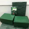 Lyxig högkvalitativ grön klockfodral Papperspåsar Certifikat Originallådor för träkvinna Mensklockor Presentväskor Tillbehör Handväska