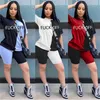 Bayan Mektup Baskı Spor Eşofman Moda Eğilim Yuvarlak Boyun Kısa Kollu Şort 2 Parça Setleri Kadın Rahat Ekleme Renkler Suits