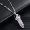 Natural Stone Pillar Pendulum Pendant Reiki Healing Crystal Necklace Hexagonal Bullet Amethyst Pink Quartz Chakras Pendulo Jewelry