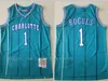 Topp 100% Stitched Alonzo Mourning Jersey 33 Larry Johnson 2 Tyrone Muggsy Bogues 1 Kevin Garnett Blå Grön Svart Team 21 Basketsträngar