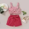 Set estivo di 2 pezzi per neonata e bambina con decorazioni floreali graziose, top a righe e pantaloncini in tinta unita 210528