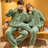 Höst Vinter Varm Flannel Zipper Par Pyjamas Set Kvinnor Sleepwear Familj Pijama Lover Homewear Cloth Kvinnor Casual Men Pyjamas 211211