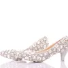 Dress Shoes 2021 Handmade Spring Lady Formal Middle Heel Rhinestone Crystal Bridesmaid Graduation Party Prom