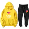 2021 Męska Love Hoodie + Spodnie Jesień Z Kapturem Bluzy Bluzy Bluza Dresy Moda Slim Męska Kapturem Damskie Spodnie Hip Hop Pullover X0909