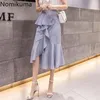 Skirts Nomikuma Ruffle Patchwork Irregular Women Solid Color High Waist A Line Skirt Office Ladies Korean Elegant Faldas Mujer