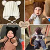 Stickad vinter baby hatt med öron tecknad spetsar barn barn keps i 1-3 år 5 färger 211023