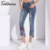 Jeans da donna in denim Taglie forti Pantaloni da donna con ricamo sottile femminile Pantaloni per matita alla caviglia Skinny 210514