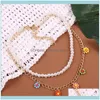Catene Jewelrychains 2 pezzi / set Boho Collane di perle bianche per le donne Collana di pendenti con fiori in rilievo fatti a mano con catena in metallo color oro alla moda