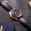 Sinobi Top Marque De Luxe Hommes Montres Or Rose Affaires Lumineux Mains Cadran Noir Loisirs Bracelet En Cuir Montre-Bracelet Reloj Hombre Q0524