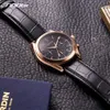 Sinobi Top Luxury Brand Uomo Orologi in oro rosa Business Lancette luminose Quadrante nero Cinturino in pelle per il tempo libero Orologio da polso Reloj Hombre Q0524