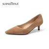 Sophitina zwięzłe kobiety pompy osobowości mały kwadratowy głowicy ręczne buty cienkie obcasy premium skórzane pani buty AO639 210513