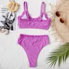 Menas de banho feminina Bikinis Bikinis Ruffle Swimsuits Push Up Up Biquini Sexy Cut Bathing Suits 2021 Beachwear 2 Conjuntos de peças