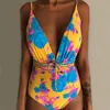 Sexy Swimsith Halter Halk High Neck One Piece Bikini Fashion Feminino Flor de gola Vibra Flor Flor Print