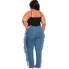 Kadınlar Büyük Delik Kot Moda Deldi Püsküller Slim Fit Sokak Eğilim Büyük Denim Pantolon Sonbahar Artı Boyutu Giysileri