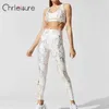 Chrisure Dames Snake Printied Yoga Set Glitter Sexy Gym 2 Stks Fitness S Phsh Up Bra Mid Taille Booty Leggings Tracksuits 210802