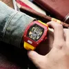 Pintime自動メカニカルウォッチ男性スチームパンクスケルトン中空の自己巻き腕時計ミリタリースポーツシリコンストラップ時計Q0902