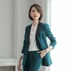 高品質のプロの女性のオフィススーツパンツ2ピースの気質ピュアカラーレディースジャケットスリムズボンエレガント210527