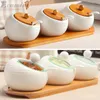 Storage Bottles & Jars Multiple Kitchen Ceramic Seasoning Wood Cover Tank Box Holder Dispensing Bottle Salt Home Decor Gift