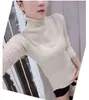 المرأة البلوزات 2021 الخريف الشتاء النسخة الكورية متماسكة القاع قميص السيدات ضيق ذوي الياقات العالية البلوز بأكمام طويلة سترة نحيلة المرأة