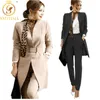 Yüksek Kalite 2 Parça Pantolon Takım Elbise Kadınlar Casual Ofis İş Resmi İş Giyim Setleri Üniforma Stilleri Zarif 210520